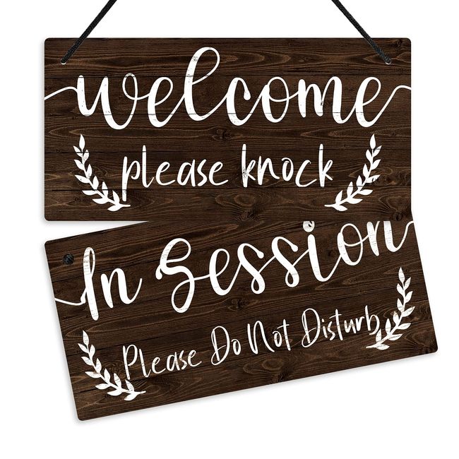 Putuo Decor In Session Do Not Disturb Door Sign, Reversible Double Sided Sign for Business, Office, Therapist, Clinic, Treatment, 10x5 Inches PVC Hanging Plaque (in Session)