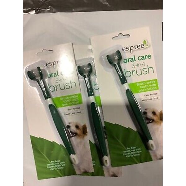 25*Espree Oral Care 3-in-1 Dog Toothbrush Green/White Soft & Gentle Bristles