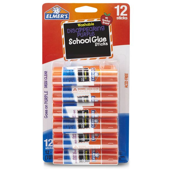 Elmer's Disappearing Purple School Glue Sticks, Washable, 6 Grams, 12 Count