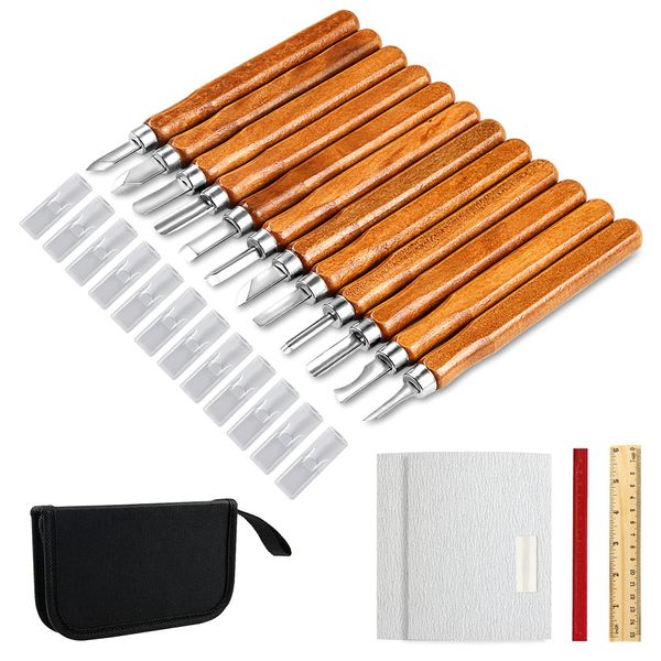 AUGSUN Wood Carving Knife Set - 20 PCS Hand Carving Tool Set for DIY Sculpture Carpenter Experts & Beginners