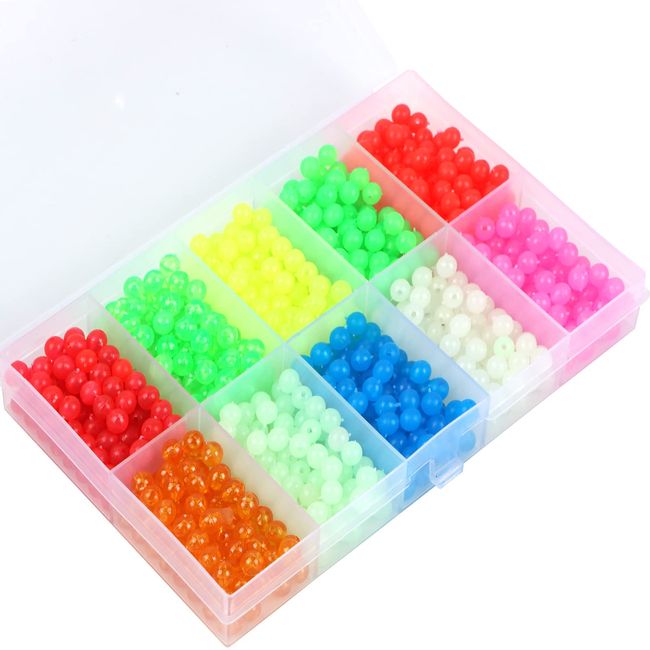 XuuHaa 1000PCS Fishing Beads Assorted Set, Premium 5mm Round Float Glow Fishing Rig Beads, Luminous Fishing Bait Eggs Plastic Beads Lure Tackle (10 Colors- 1000 PCS)