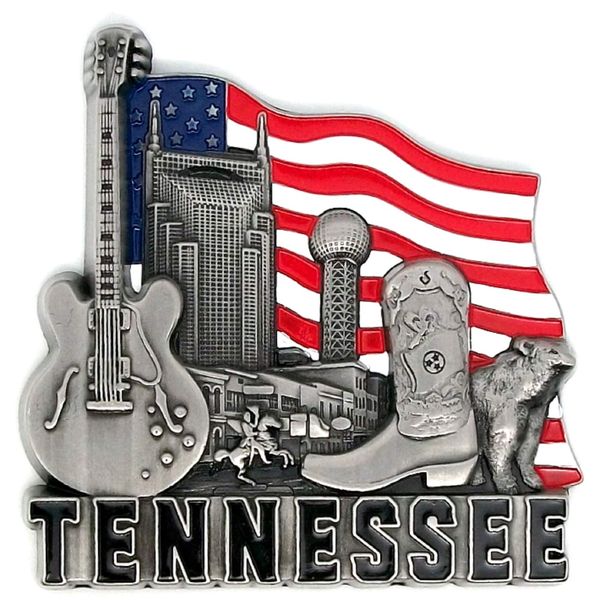 Tennessee with American Flag Metal Fridge Magnet