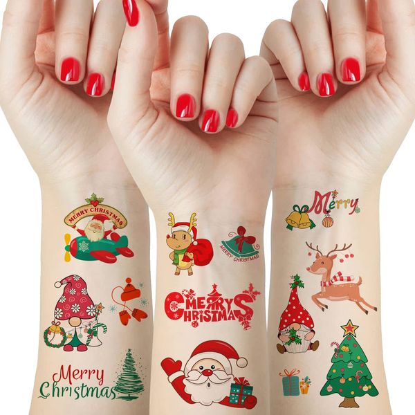 100 Pieces Christmas Temporary Tattoos for Kids, 20 Sheets Stocking Stuffers Santa Claus Christmas Tree Snowman Waterproof Tattoos Stickers for Christmas Holiday Birthday Party Decorations