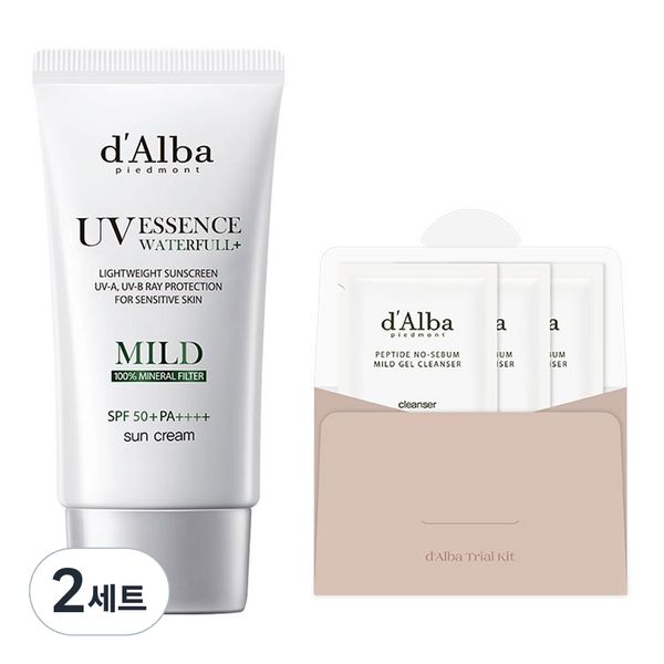 Dalba Vegan Waterfull Mild Sun Cream SPF 50+ PA++++ 50ml + Weak Acidic Gel Cleanser 9ml Set