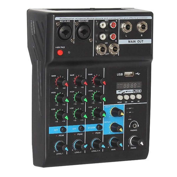 Professional Audio Mixer, ALPOWL Sound Board Console System, Interface 4 Channel Digital USB Bluetooth MP3 Computer Input 48V Phantom Power Stereo DJ Studio Streaming FX 16-Bit DSP Processor