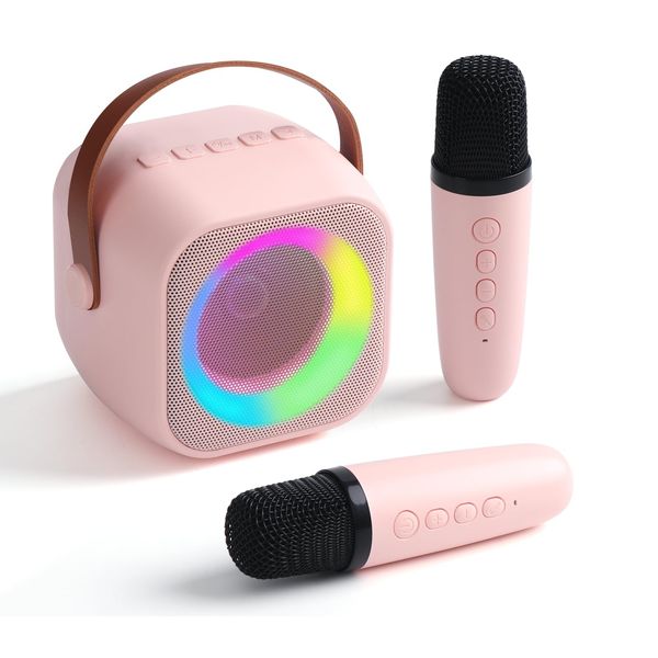 ZMENCY Karaoke Machine for Kids Adults - Portable Bluetooth Mini Speaker with 2 Microphones, Karaoke LED Lights for Birthday Family Home Outdoor Party