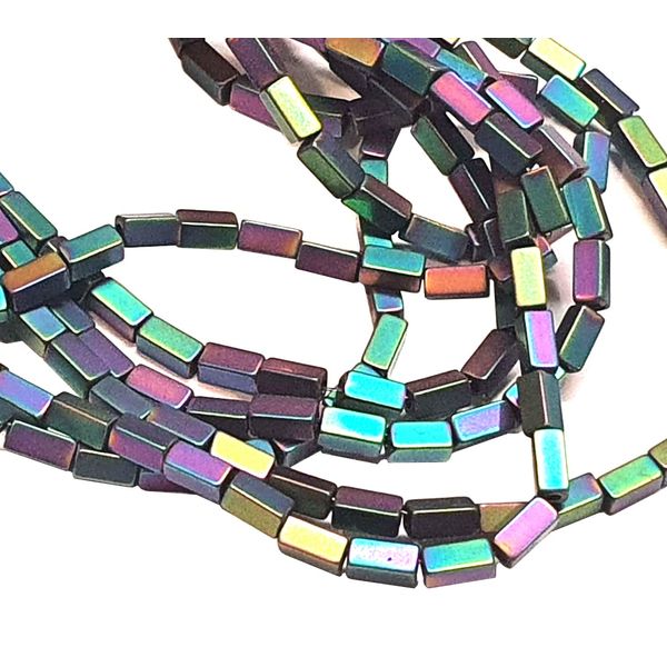 Perlin 90 Multicolor Rectangular Hematite Craft Beads (4.5mm x 2mm x 2mm) - Rainbow, 1 String, 38cm