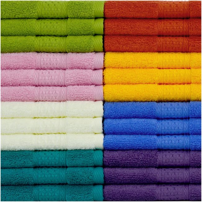 Cleanbear Pure Cotton Wash Cloths Face Cloths, 6 Colors per Set, 13 x 13  Inches (Light Blue, Jade Green, Light Green, Grey, Light Grey, Pink)