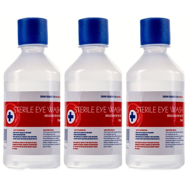 3X Sterile Saline 250ml Eye Wash Solution Bottles - First Aid Wound/Injury Washing