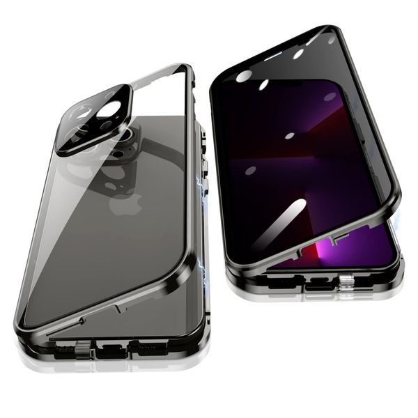 Jonwelsy Anti Peeping Case for iPhone 13 Pro Max, 360 Degree Front and Back Privacy Tempered Glass Cover, Anti SPY Screen, Anti Peep Magnetic Adsorption Metal Bumper for iPhone 13 Pro Max (Black)