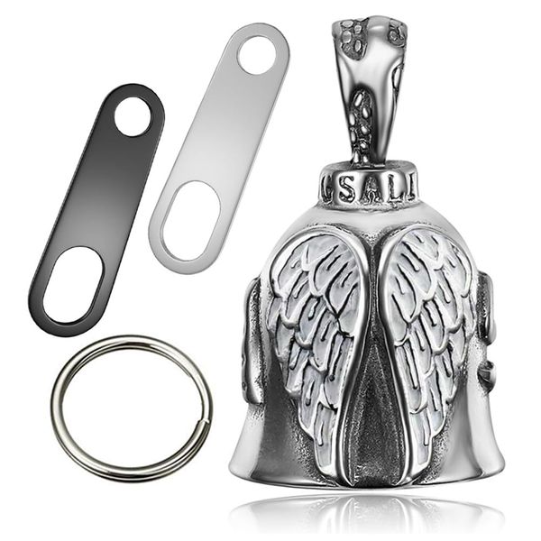 Jvuouxy Guardian Angel Motorcycle Bell Lucky Bells Drive Safe Pendant Accessory for Guard Riding Safety, silver, Unit size