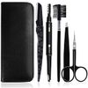 Gibot Eyebrow Set, 5pcs Stainless Steel Eyebrow Grooming Kit with Tweezers, Scissors, Eyebrow Brush Comb, Eyebrow Pencil, Razor and Travel Case for Women and Men, Black