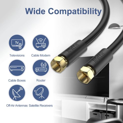 Postta Antenna Cable, 32.8 ft (10 m), Coaxial Cable, S-5C-FB(RG6), 4K8K, Compatible with Terrestrial Digital, BS, CS, and CATV Broadcasting, Gold Plated Plug, F-Type Plug, Black