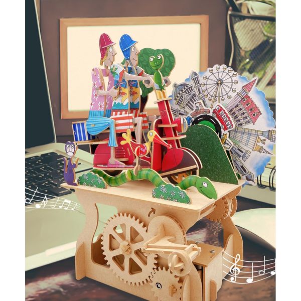 ilo iló 3D Puzzles for Adults, DIY Mechanical Wooden Puzzle Model Kit for Adults & Teens, Building Sets for Kids 14+, Music Box Not Included, STEM Toys Brainteaser, Unique Gift, Decor, Scooter Safari