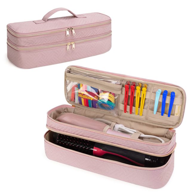 Fasrom Double Layer Travel Case Compatible with REVLON One Step Blow Hair Dryer Brush Volumizer Original 1.0, Plus 2.0 and Styler, Pink (Bag Only, Patent Pending)