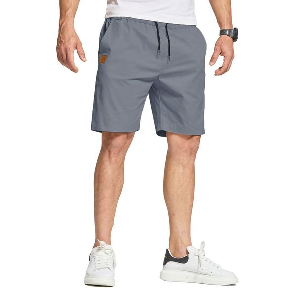 JustSun Kurze Hosen Herren Shorts Sommer Chino Stretch Baumwolle Freizeithose Kurze Jogginghose Sporthose Sport Elastische Taille mit Taschen Denim Blau L