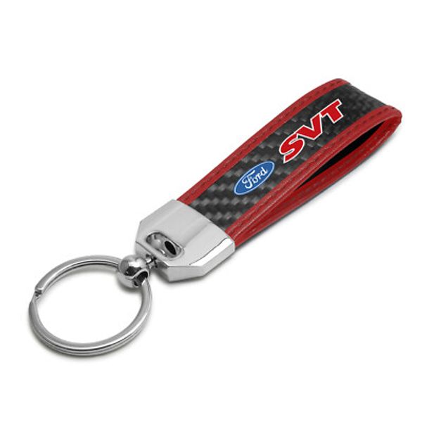 iPick Image Ford SVT Real Carbon Fiber Strap Key Chain with Red stitching