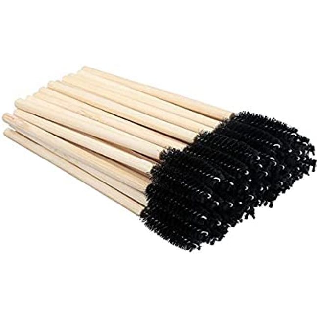 100 pcs | Bamboo Disposable Spoolies Mascara Wands | Eyelash & Brow Brushes | Makeup Application | Eco-Friendly | Biodegradable | Lash & Brow Workshop | Black