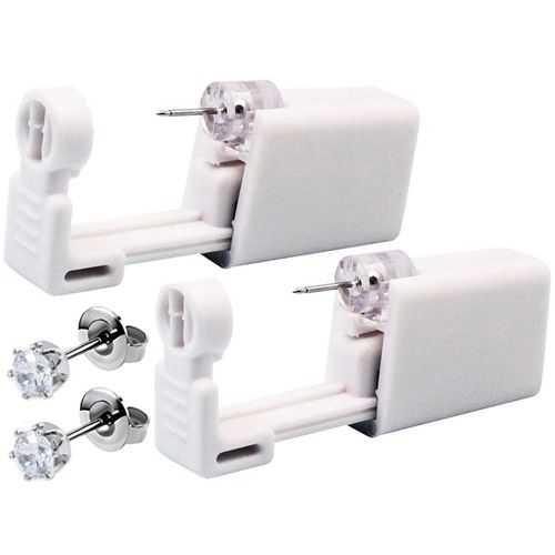 2 Pack Self Ear Piercing Kit, Ear Piercing Gun Kit Self Ear Piercing Gun Self Ear Piercing Gun Kit Tool With Earrings (White)