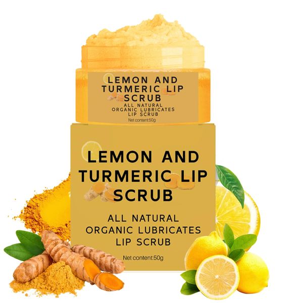 Lemon and Turmeric Lip Scrub, Vitamin C Lip Exfoliator for Chapped Lips, Natural Lemon Exfoliating Lip Scrub for Chapped Lips & Dead Skin, Turmeric Lip Lightening for Dark Lips, Diminishes Lip Lines