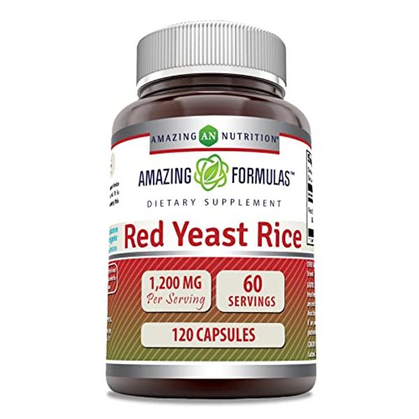 Amazing Formulas Red Yeast Rice 1200mg Per Serving 120 Capsules Supplement (Non-GMO, Gluten Free)