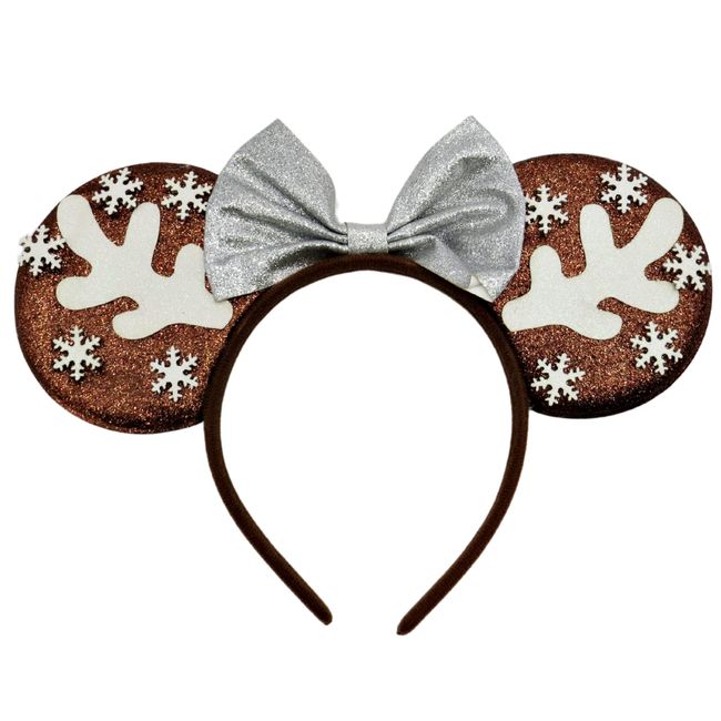 Needzo Christmas Mouse Ear Headband, Festive Holiday Hair Accessory for Women or Girls, One Size Fits Most (Brown Reindeer)