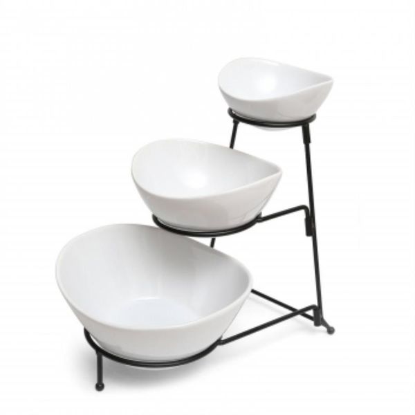Gibson Elite Gracious Dining 3 Tier Bowl Server Set With Metal Stand