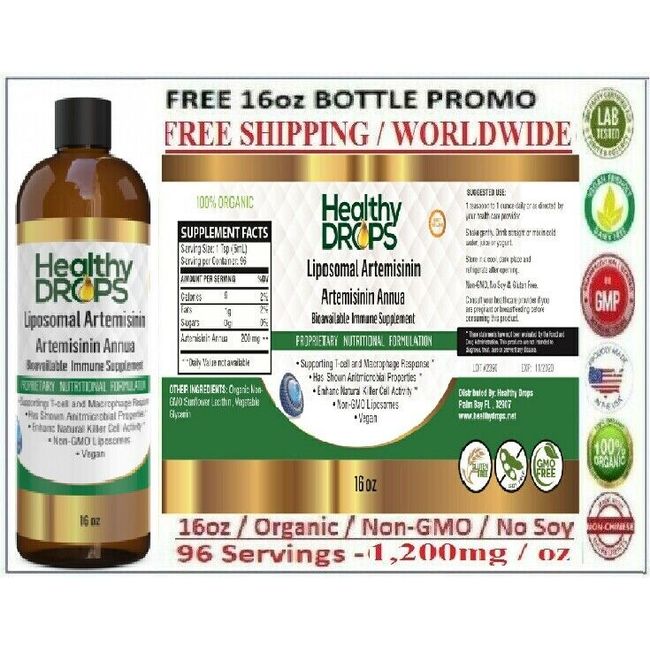 Liposomal Artemisinin ORGANIC 96 Servings 16oz NON-GMO SOY FREE Exp: 12/2024