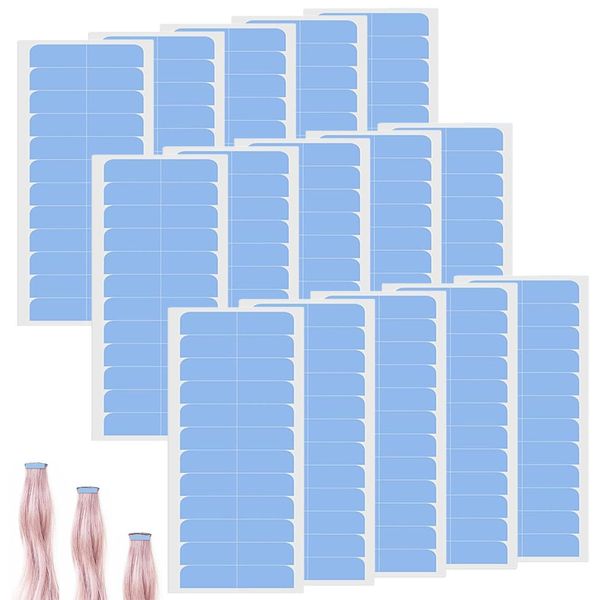 FEXPDL Hair Extension Tapes,360Pcs Hair Tapes for Extensions 15 Pack Tapes for Hair Extensions Double Sided Hair Extension Tape Waterproof (4x10cm Blue)