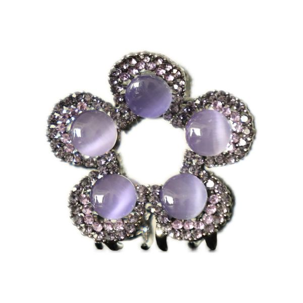 Fosrisix Purple Rhinestone Flower Hair Clip Medium Silver Metal Claw Clips for Women and Girls Elegant Flower Girl Accessory for Short or Long Hair