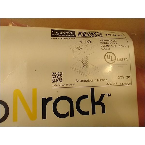 20, SnapNrack  242-02052 Bonding Mid Clamp 1.5-2" Snap N Rack - Fast Ship