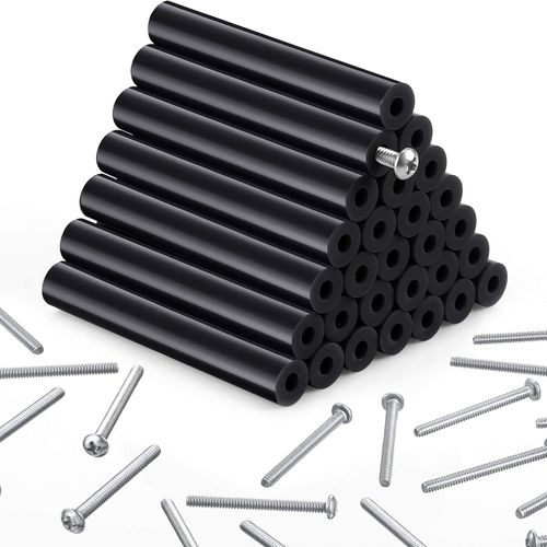 64 Pieces Electrical Outlet Spacers Electrical Outlet Box Extender Kit Includes 16 Pcs 3 Inch Switch and 48 Pcs 1-1/2 Inch 6-32 Thread Flat Head Device Mounting Long Screws (Black)