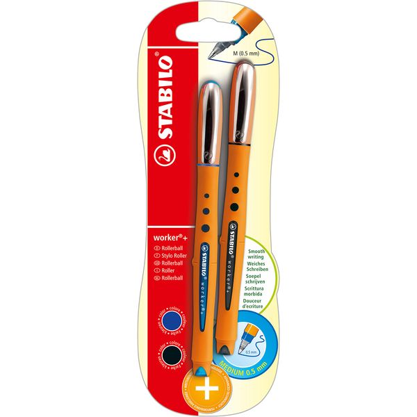 STABILO - Tintenroller - worker+ - medium - 2er Pack - blau, schwarz