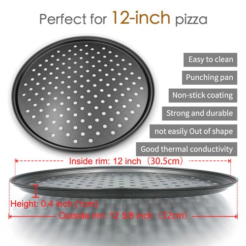 Handook Pizza Pan for Oven, Nonstick Pizza Pans, Carbon Steel Pizza Pan with Holes, Pizza Baking Pan for Oven Baking Supplies, for Home Baking Kitchen Oven Restaurant (12 Inch)