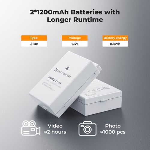 K&F Concept LP-E8 Battery and Dual Slot Battery Charger for Canon EOS Rebel T3i T2i T4i T5i, EOS 600D 550D 650D 700D, Kiss X4 X5 X6 X7, LC-E8E Digital Cameras