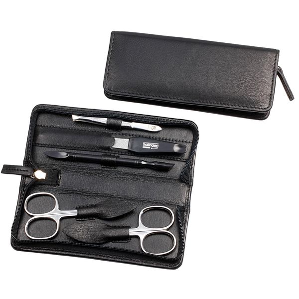 Sonnenschein by Hans Kniebes Manicure Set, 5 Pieces, Nail Scissors, Cuticle Scissors, Nail File, Tweezers, Manicure Hoof Stick, Stainless Steel, Nail Care Set, Nappa Lambskin Leather Manicure Case,