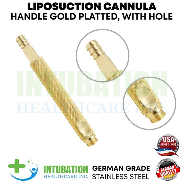 Liposuction Cannulas Handle with Hole Gold Platted Fat Transfer Surgery Tool 13c