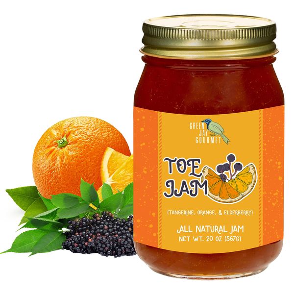 Green Jay Gourmet TOE Jam - All-Natural Fruit Jam - Tangerine, Orange & Elderberry Jam - Vegan, Gluten-free Fruit Jam - Contains No Preservatives - Elderberry & Orange Jam Made in USA - 20 Ounces