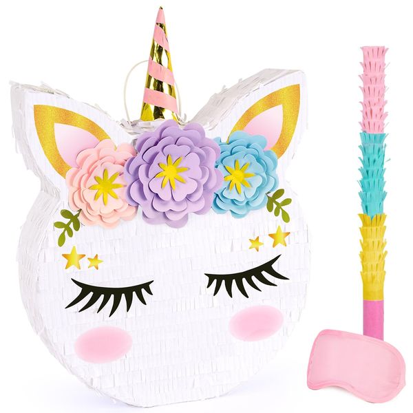 WERNNSAI Unicorn Piñata - Unicorn Party Supplies Piñata with Stick and Blindfold for Girls Kids Birthday Party Game Anniversary Classroom Activities Unicorn Them Party Decorations(15.7'' x 12.2'')