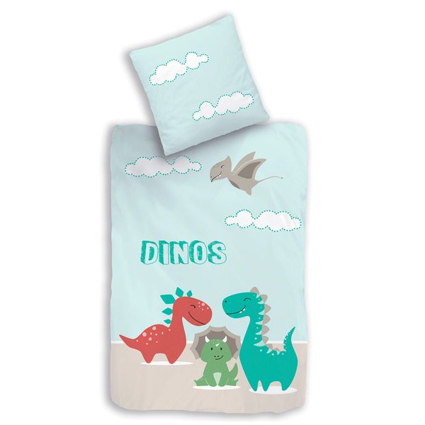 termana Dino Bettwäsche-Set 135x200 · Kinder-Bettwäsche für Jungen · Dinosaurier in Mint · 1 Kissenbezug 80x80 + 1 Bettbezug 135x200 cm - 100% Baumwolle · 2-teilig