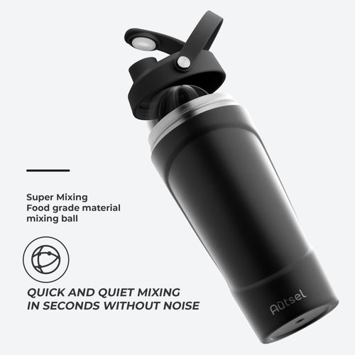 Autsel Stainless Steel Protein Shaker Bottle with Handle, 750ml Metal Protein Shaker with MixBall, Insulated Water Bottle for Gym, BPA Free