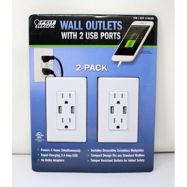 Feit Electric Wall Outlets With 2 USB Ports