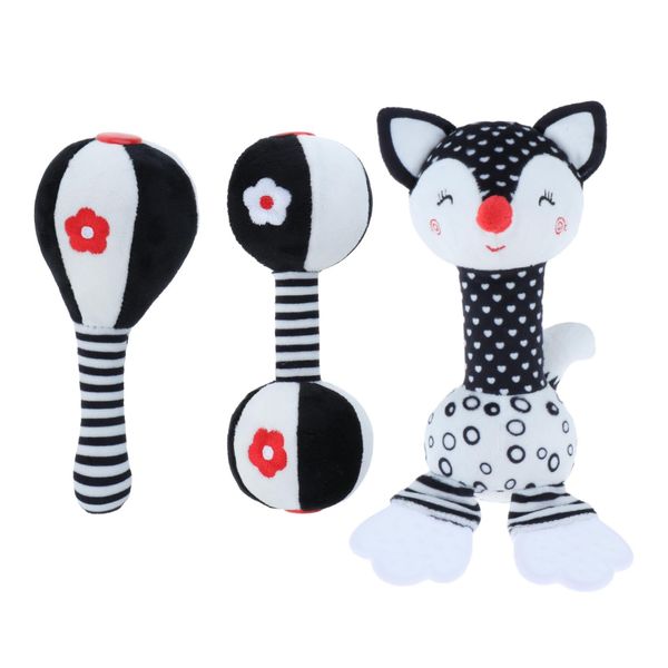 Soft Baby Rattles 0-6 Months Newborn Toys,Vsenkes Black and White High Contrast Baby Toys Rattle for Infants 0-3 6-12 Months Babies Montessori Brain Development Teether Chew Toy Plush Shower Gift