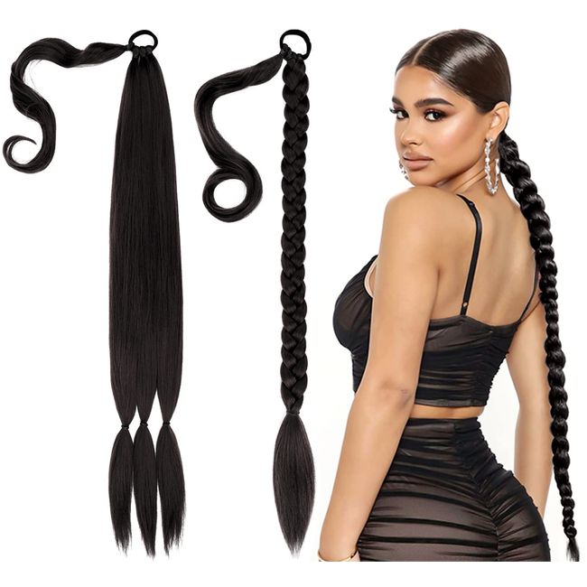 Fahibin Braid Ponytail Extension, Pferdeschwanz Verlängerung mit Haargummi, Pferdeschwanz Verlängerung mit Haargummi für Crochet Twist Flechtfrisur