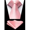 HISDERN solid pink tie handkerchief wedding party classic tie/pocket square set