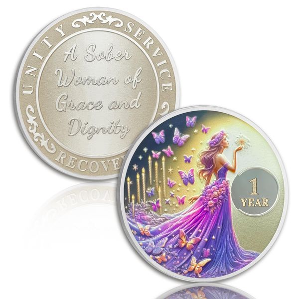 Original Butterfly Fairy 1 Year Sobriety Chip Sober Women One Year Sobriety Coin AA Chip and Medallion AA NA WAA Coin Recovery Chip Sobriety Token Sobriety Gifts for Women