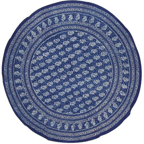 Homestead Block Print Round Cotton Tablecloth 72" Indigo Blue