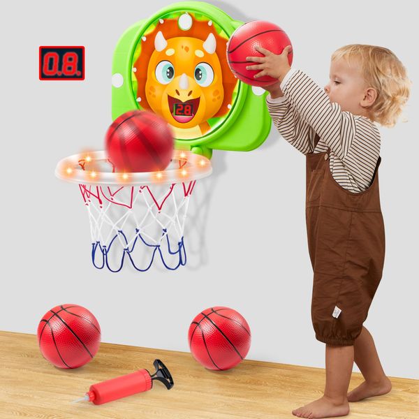 SYNCFUN Mini Basketball Hoop LED Scoring Indoor Hoop, Indoor Adjustable Height Basketball Hoop, Space-Saving, Christmas Birthday Gifts Toy for Boy Girl Over 18 Months