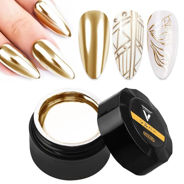 NAILKISS Gold Metallic Painting Gel Mirror Painted Gel Polish 3D Metal Painting Gel Drawing Mirror Chrome Gel Polish Glossy Soak Off DIY Nail Art Manicure