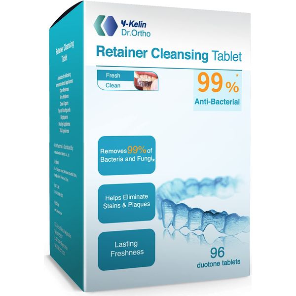 Retainer Cleaner 96 Tablets, Retainer & Denture Cleansing Tablets 3 Month Supply, Removes Stain, Plaque, Odor for Dentures, Retainers, Night Guards, Mouth Guard & Removable Dental Appliances